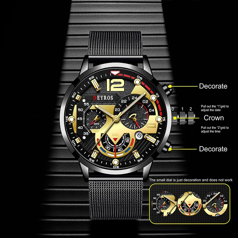 Top Brand Men Watch Luxury Gold Stainless Steel Mesh Belt Quartz Watches Business Leather Mens Luminous Clock relogio masculino