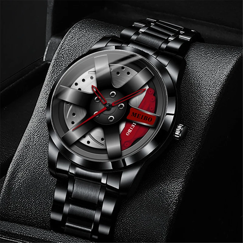 Men Fashion Watches Alloy Watch Band Black Round Wrist Watch for Male Wristwatch