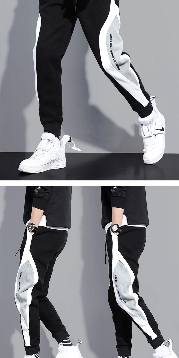 Autumn Men's Wide Loose Casual Pants Mens Patchwork Nine-point Sports Elastic Rope Breathable Tie-foot Trousers